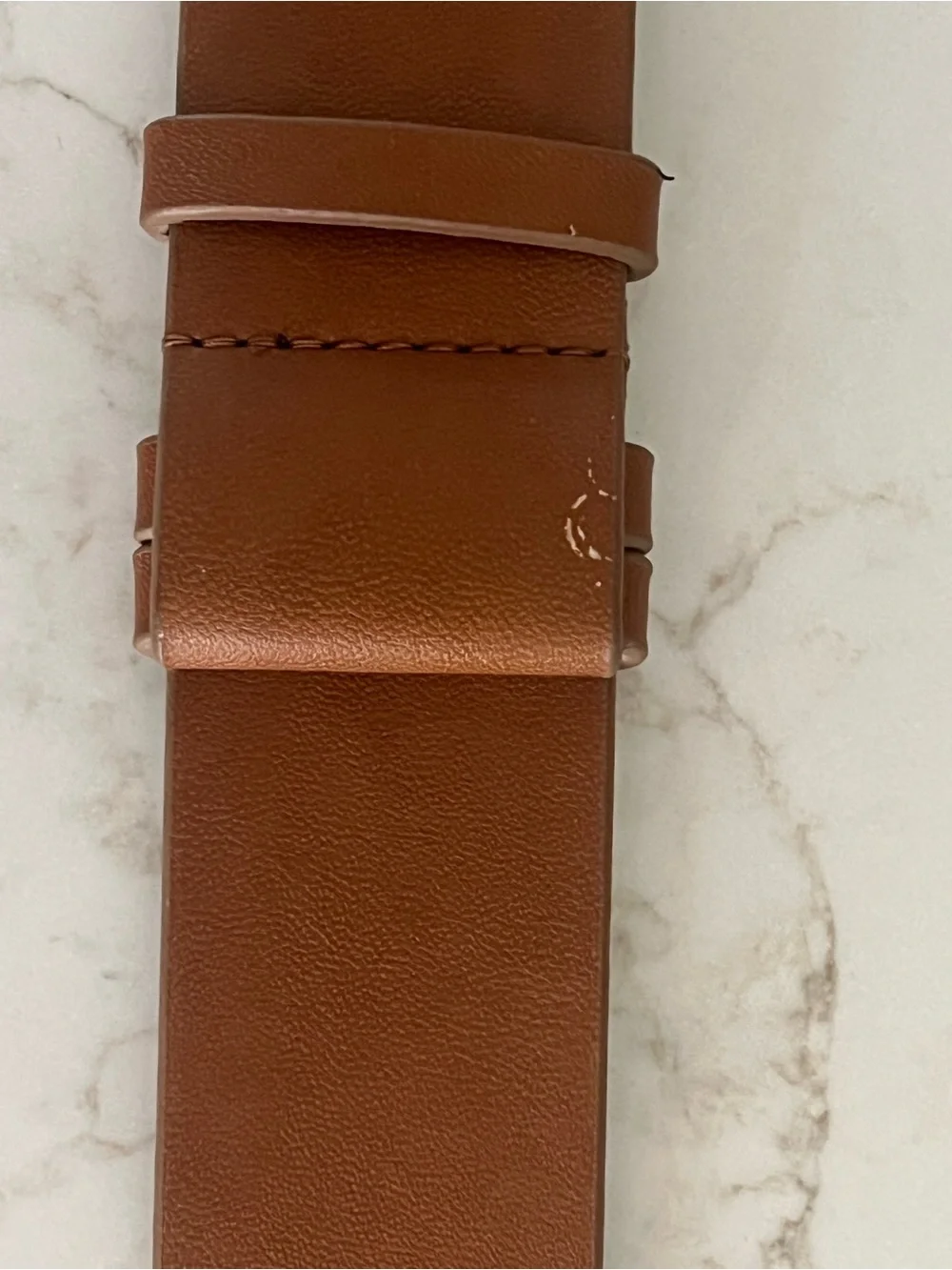 Chico’s Antoinette Slouch Belt S/M Cognac Brown Silver Statement Buckle